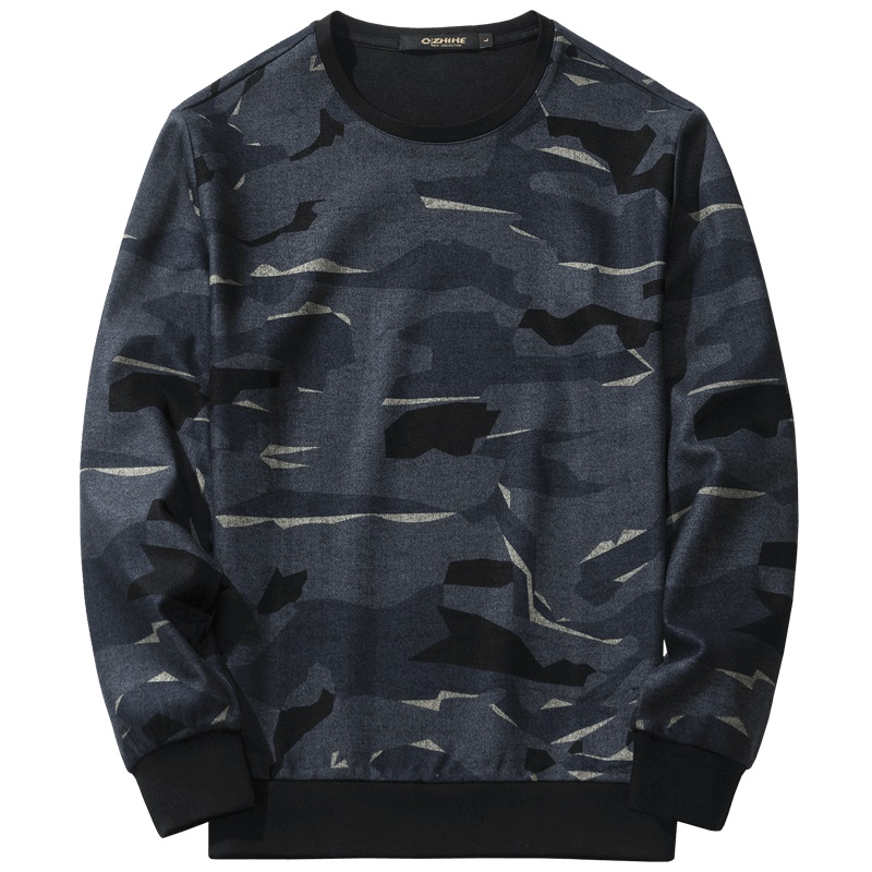 千纸鹤男士迷彩卫衣2019秋装青年高弹长袖上衣潮圆领外套男15168