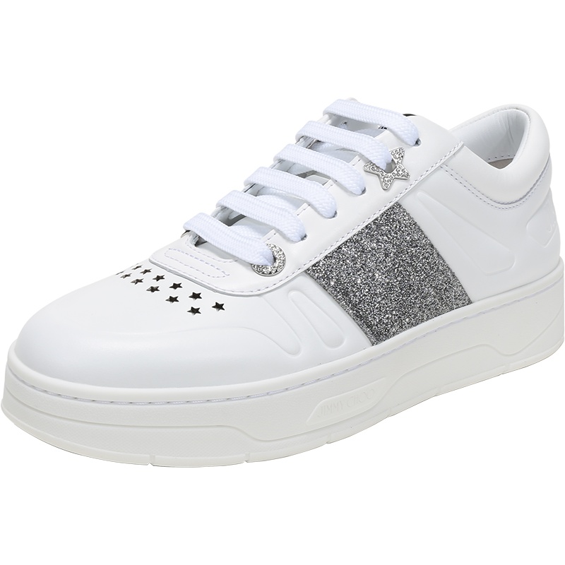 JIMMY CHOO 周仰杰 女士牛皮/闪光面料系带休闲运动鞋板鞋小白鞋 HAWAII F FAF 204