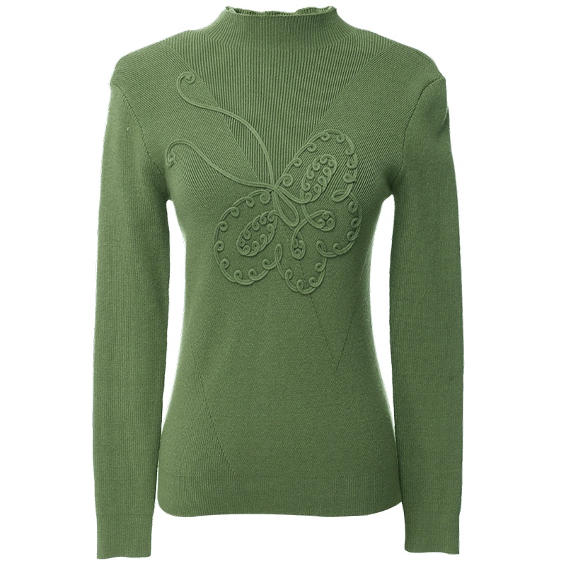 欧昵雪秋冬季半高领蝴蝶纹长袖打底针织衫女修身显瘦毛衣