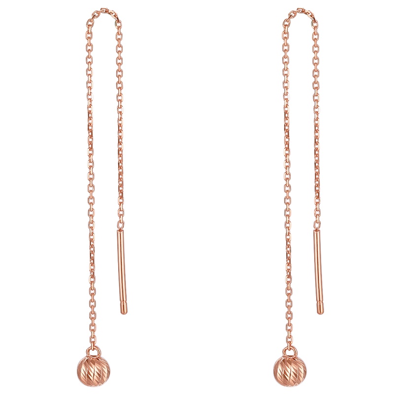 周大生18k金耳钉女款AU750新品圆球车花耳线正品送女友玫瑰金耳饰