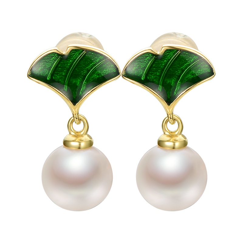 [京润珍珠]碧秀翠浓 7-8mm近圆形S925银镶淡水珍珠吊珠链耳钉戒指套装 珠宝宠自己送妈妈