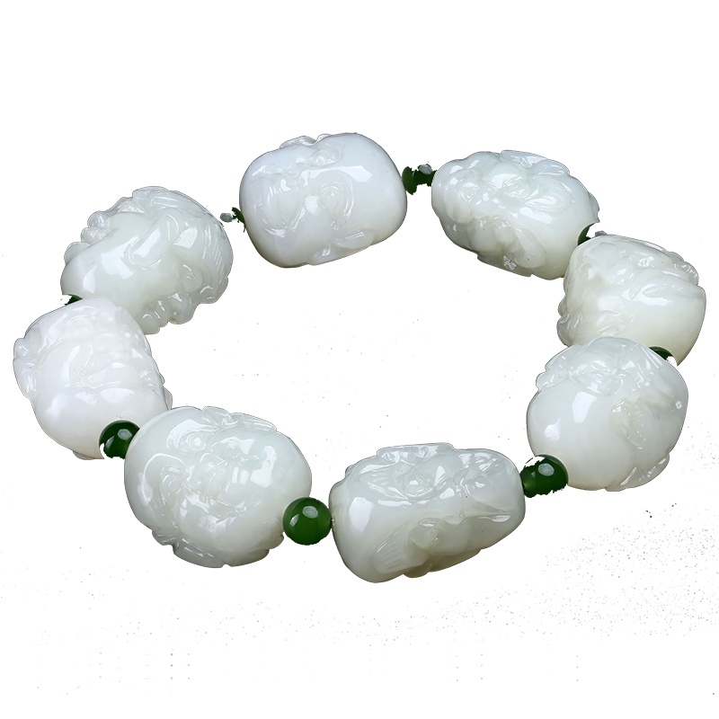 月印百川 和田玉十八罗汉手链男款白玉碧玉罗汉佛头手串 附证书