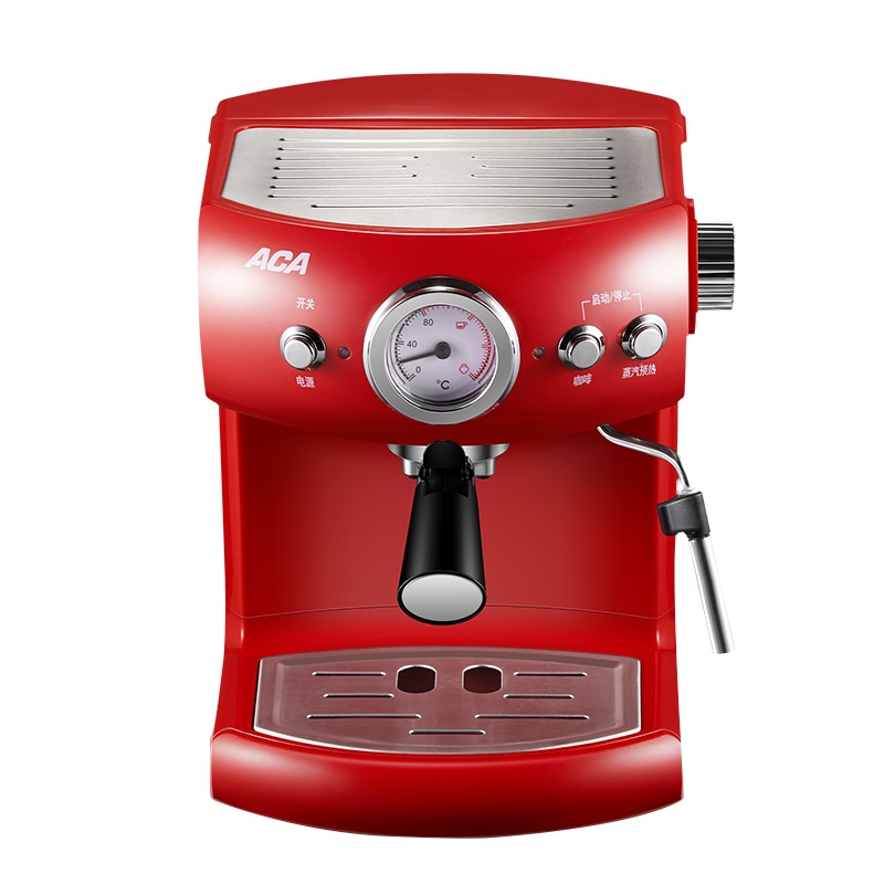 北美电器(ACA) 压力咖啡壶AC-E15D 家用咖啡机小型办公室咖啡壶 复古泵压式 高压萃取 一键打奶泡 双杯设计