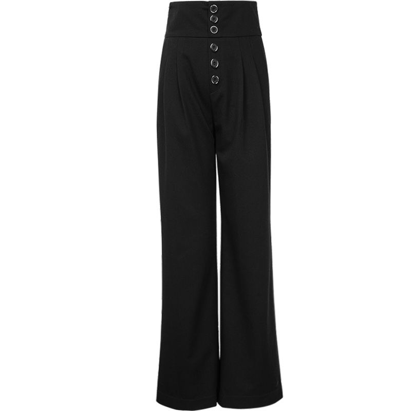 晚白2021春季新品时尚高腰简约通勤百搭显瘦阔腿裤休闲裤长裤女