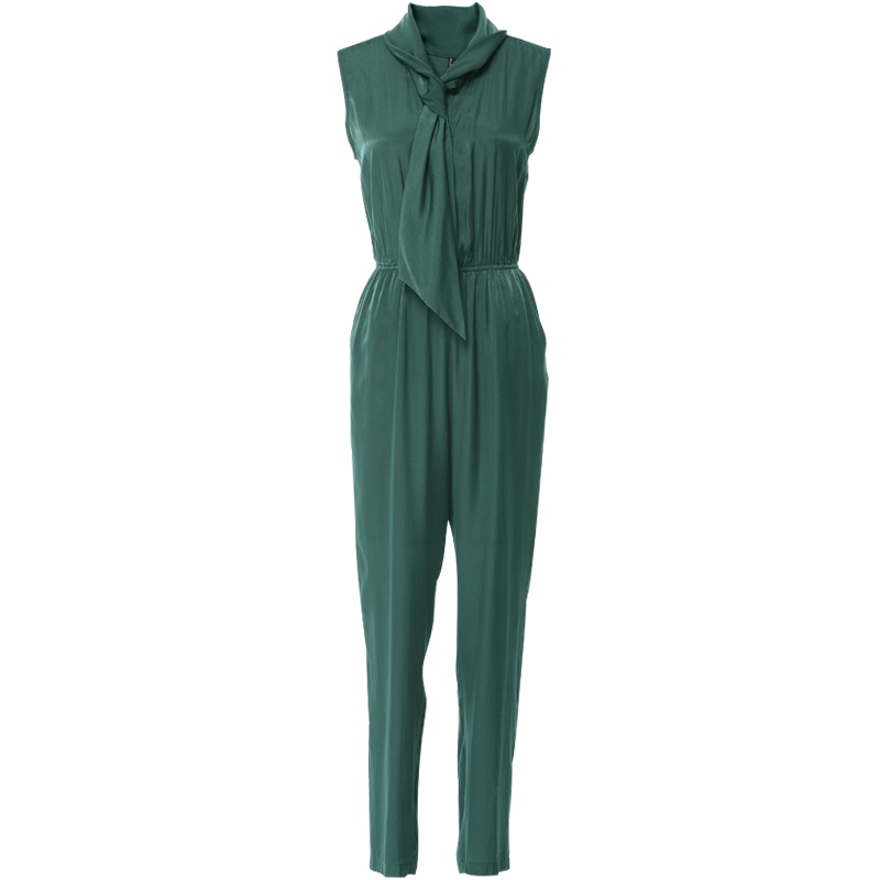 欧昵雪夏季系带领拼接无袖松紧腰连体裤女高腰显瘦哈伦裤