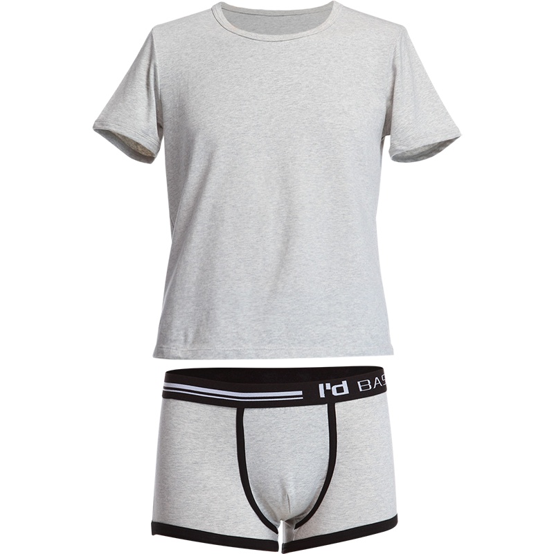 爱帝男式弹力圆领短袖短裤棉质基础打底内衣套装