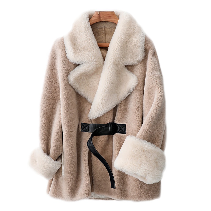 兰奥羊剪绒外套女短款2019秋冬新款颗粒羊毛皮草复合皮毛一体