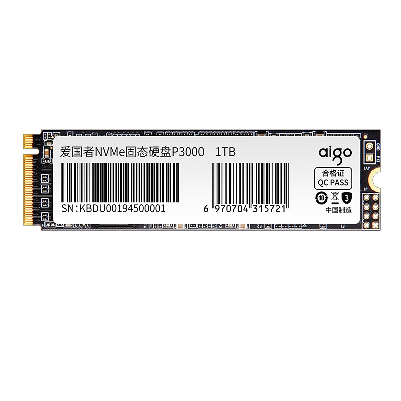 爱国者 (aigo) P3000 SSD固态硬盘 1TB M.2接口(NVMe协议) 笔记本台式机电脑通用 高性能版 读速3300MB/s 写速2900MB/s