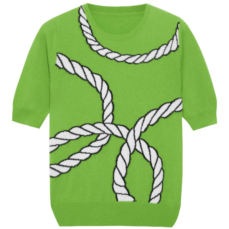 ERDOS 20春夏圆领图案装饰提花五分袖女羊绒衫针织衫