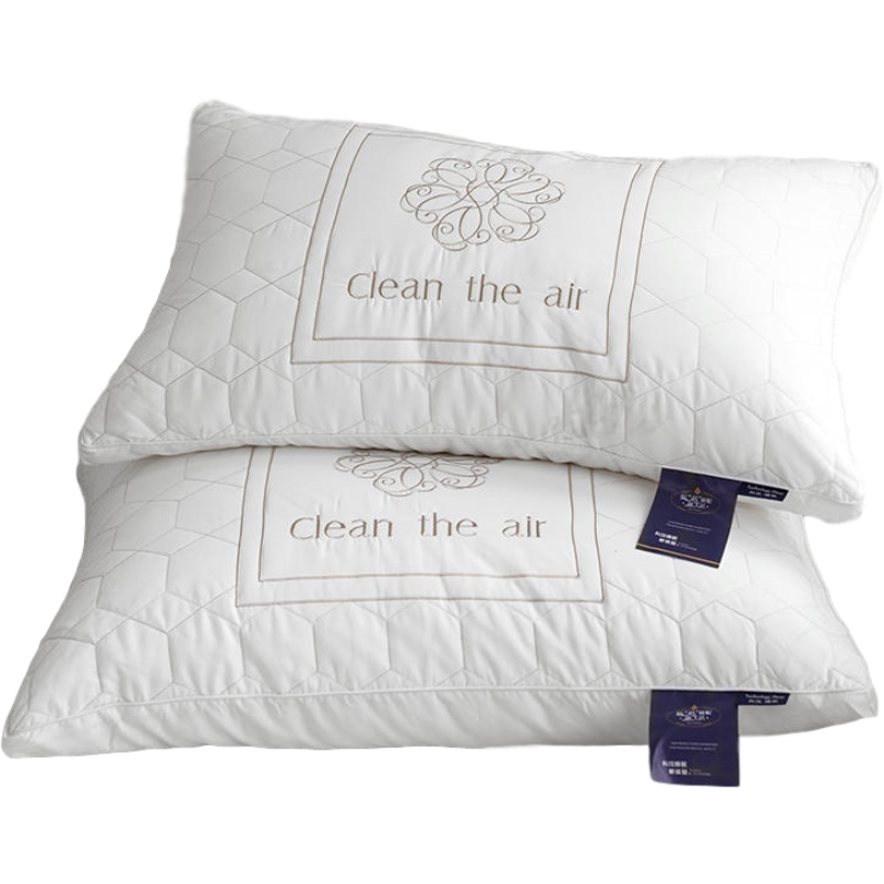 绘窝(HuiWo)家纺 轻奢AIR舒适羽丝枕芯枕头 床上用品刺绣绗缝双边枕一只单人纤维护颈枕一对拍二