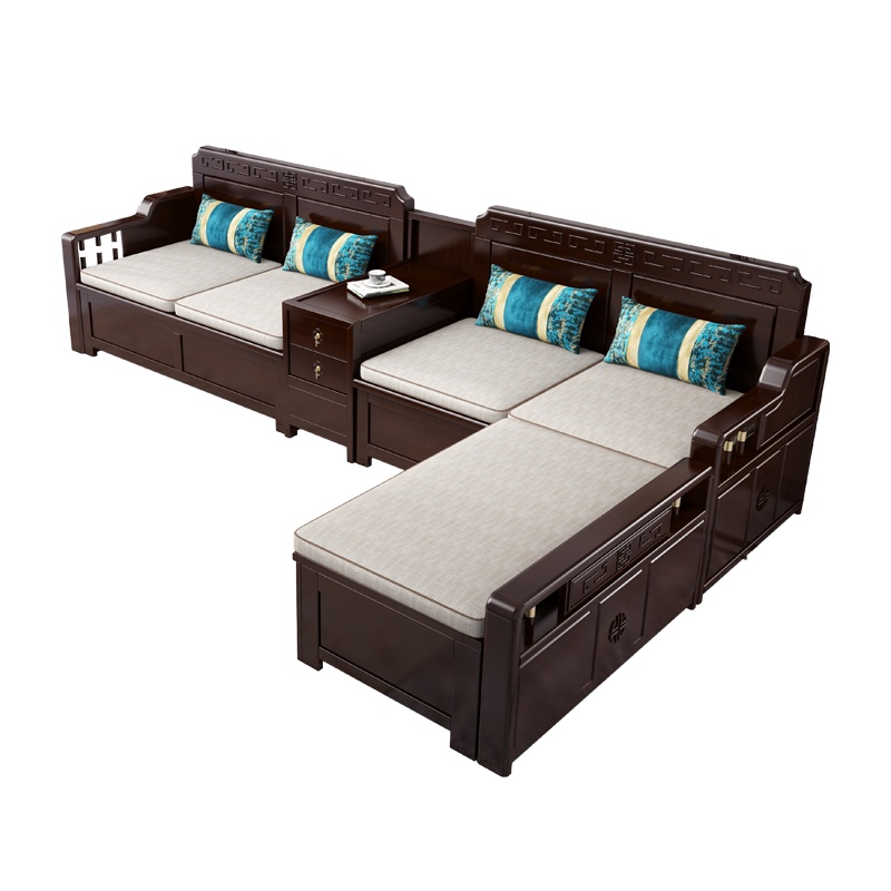月影梳桐新中式实木沙发组合现代中式客厅储物冬夏两用沙发实木
