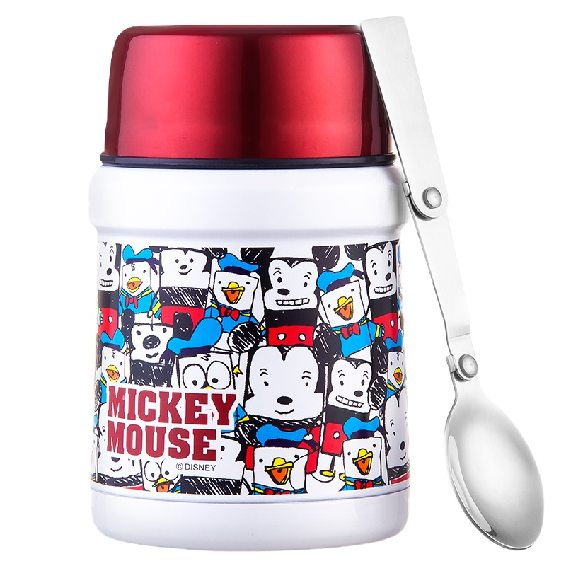 迪士尼(Disney)儿童保温杯 不锈钢双层真空焖烧壶保温粥桶 米奇红色450ml