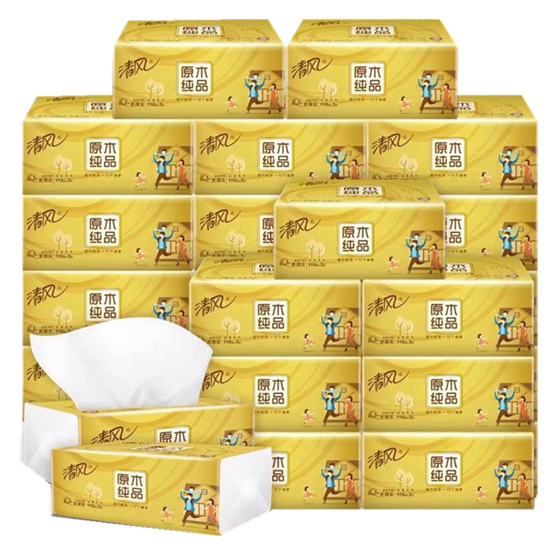 [30包整箱]清风抽纸3层110抽金装软抽原生木浆纸巾家庭装母婴抽纸卫生纸抽软包抽取式餐巾纸