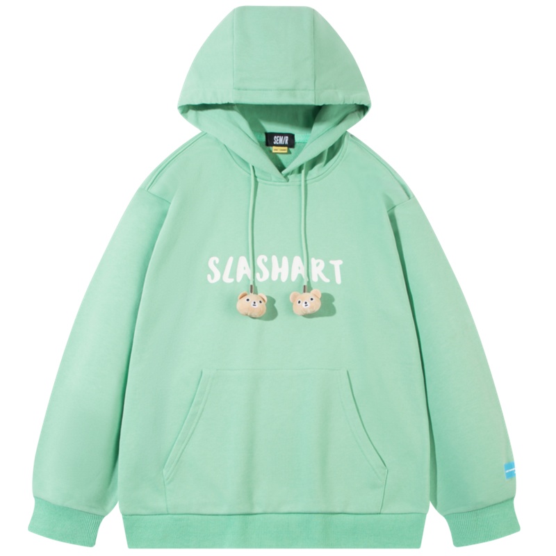 【满198减100预估价：95】森马卫衣情侣字母图案卡通玩偶男女同款2021春款上衣