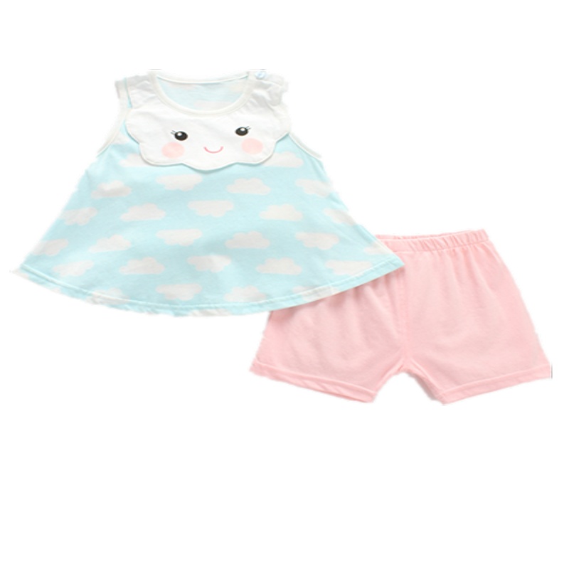 小素材婴悦家宝宝背心套装裙摆女儿童纯棉外出两件套儿童短裤女薄款纯棉