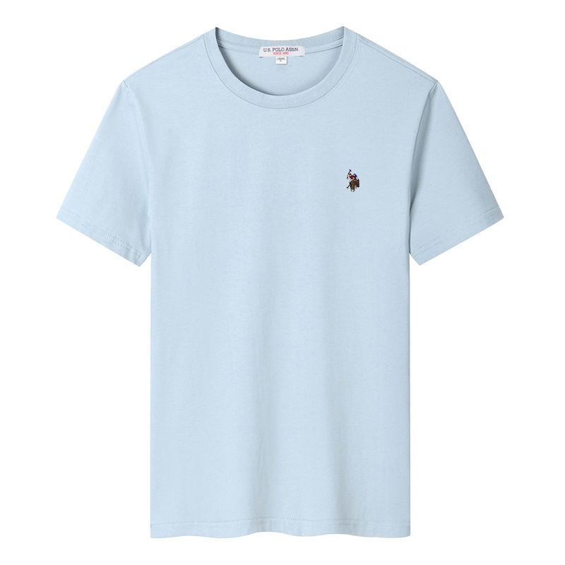 USPOLO ASSN（100%棉）夏季新款男士短袖T恤纯棉小马标刺绣圆领纯色上衣