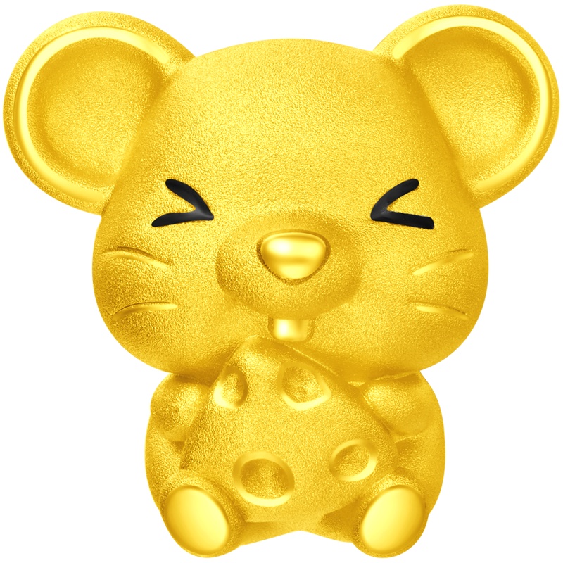 新款 周大福金吊坠十二生肖鼠金鼠奶酪鼠转运珠足金金吊坠定价