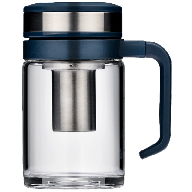 万象玻璃杯单层带把玻璃杯防烫带滤网办公泡茶喝水杯水晶杯