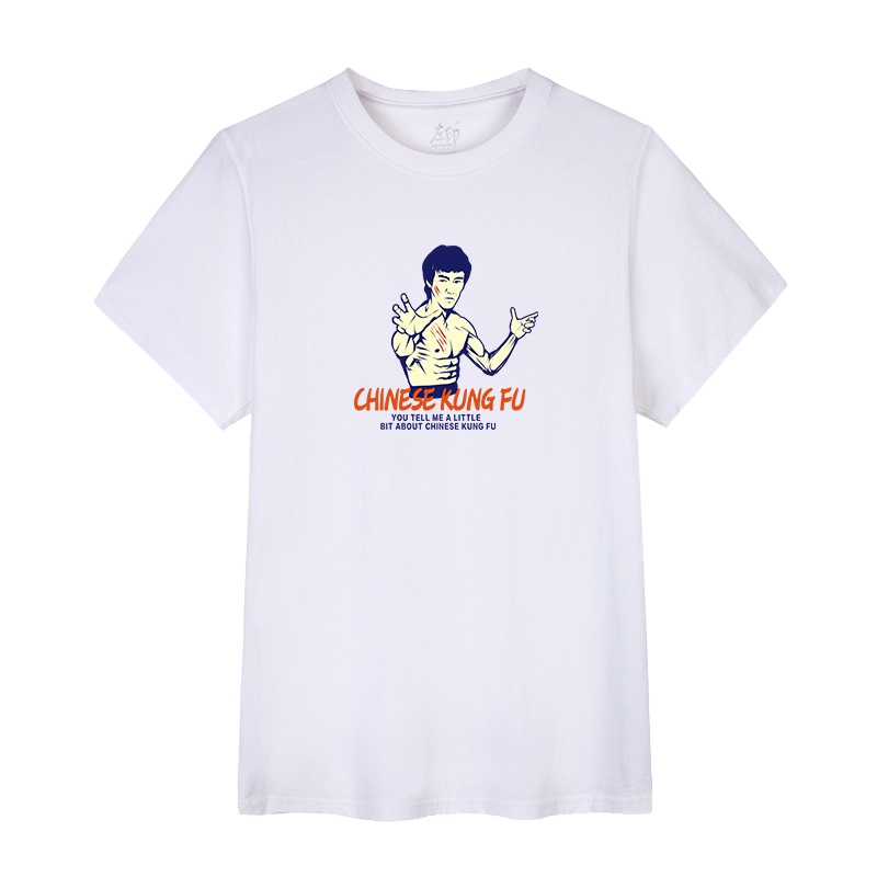 拓路者2020夏季李小龙印花短袖学生青年黑白潮流休闲宽松T恤男士
