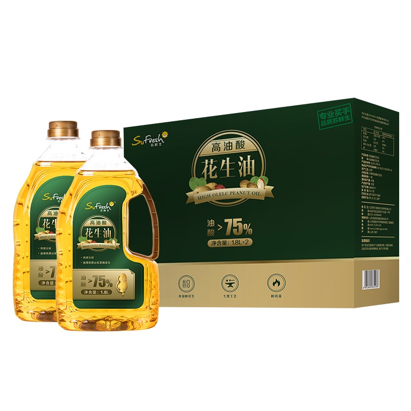 苏鲜生 [苏宁自有品牌] 压榨一级高油酸花生油1.8L*2礼盒装 食用油 送礼佳品 粮油