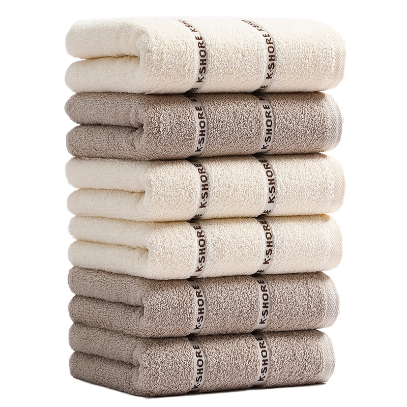 金号毛巾家纺 纯棉强吸水舒适柔软面巾6条装 70 34cm 90g条 棕色3 米色3