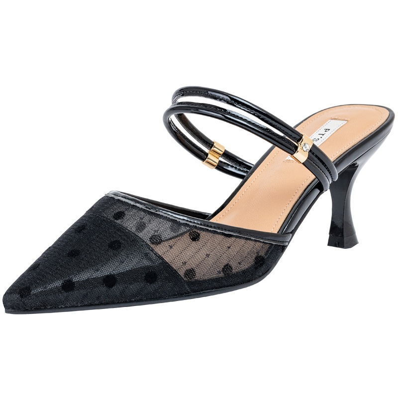 百田森2020夏季商场同款调节绊带两穿凉鞋女时尚镂空网面高跟女鞋