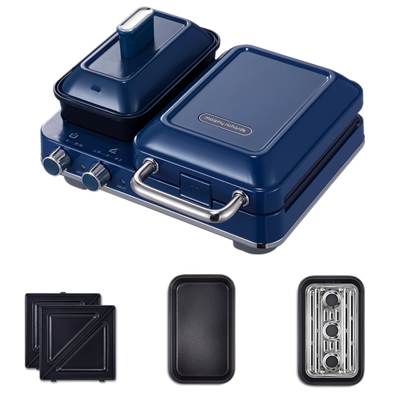 摩飞电器(MORPHY RICHARDS)多功能早餐机三明治轻食机小型家用华夫饼机吐司压烤机MR9086+蒸锅轻奢蓝