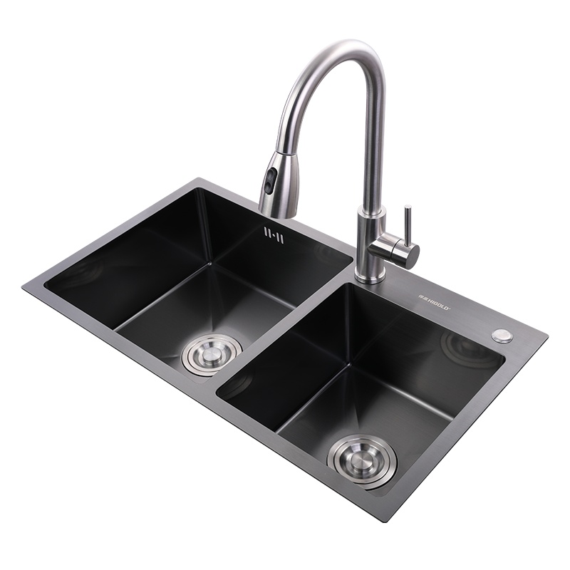 悍高纳米黑色水槽304不锈钢加厚洗碗槽厨房手工洗菜盆大双槽水池