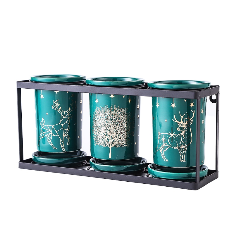 筷子篓厨房筷子笼筷子置物架烘焙精灵家用陶瓷筷子收纳盒壁挂式筷笼筷子架 方形-树+麋鹿+小鹿(三筒)