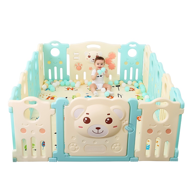澳乐(AOLE-HW) 围栏儿童游戏围栏学步护栏宝宝防护爬行学步安全护栏海洋球池游戏屋 萌萌熊14+2