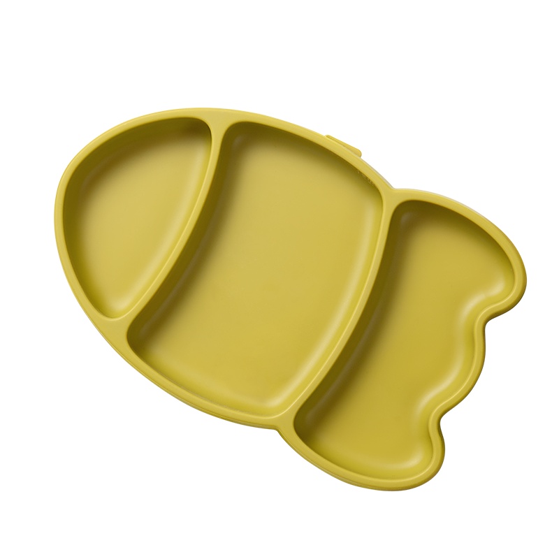 babycare宝宝餐盘硅胶儿童学吃饭碗卡通可爱餐盘吸盘式婴儿分格盘火箭餐盘