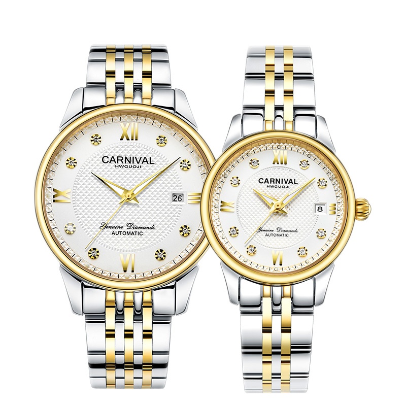 正品瑞士嘉年华carnival时尚情侣表全自动机械表 男女表水钻防水表 夜光手表 休闲时尚一对表8605情侣