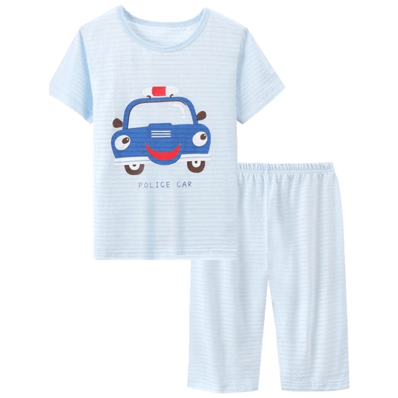 KIDS MAM&DAD夏天儿童短袖短裤竹节棉睡衣套装 男孩男童宝宝家居服套装薄款睡衣
