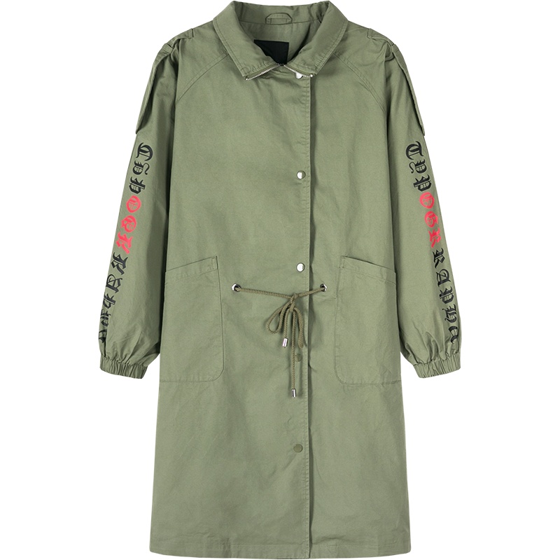 森马风衣女2019春季新款翻领宽松女装外套学生字母印花少女潮