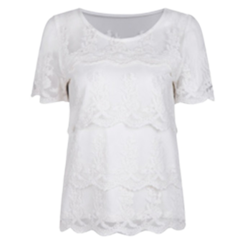 【福利款】拉夏贝尔蕾丝提花短袖T恤