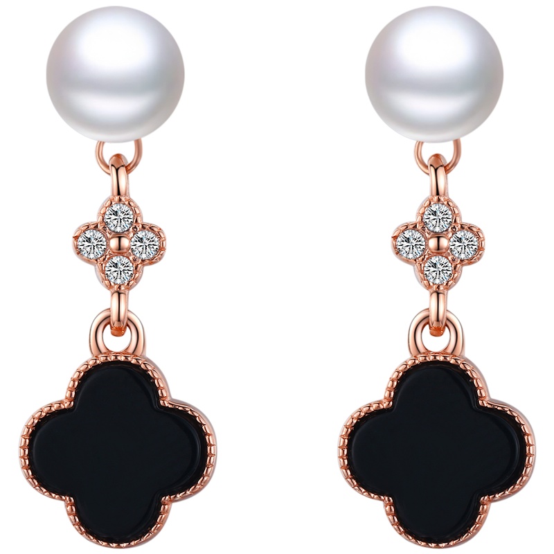 佰色传情BRIR纯银淡水珍珠四叶草气质耳钉女简约精致耳饰耳环