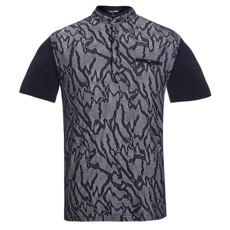 依文男装 夏季男士商务休闲时尚立领短袖T恤EF650342