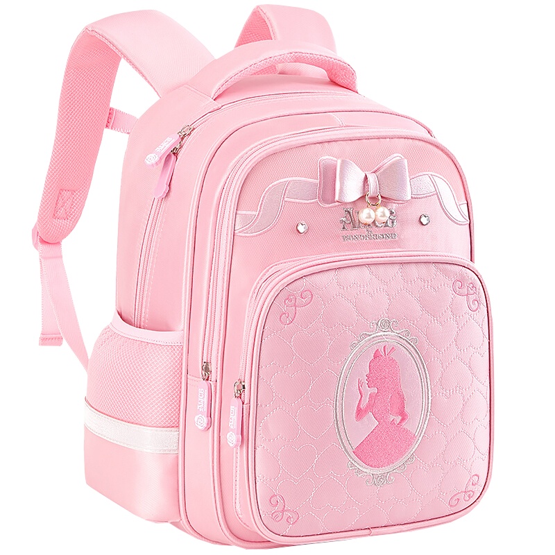 迪士尼(Disney)爱丽丝书包小学生女童1-3年级公主7-10岁女孩儿童双肩背包SA80021粉色
