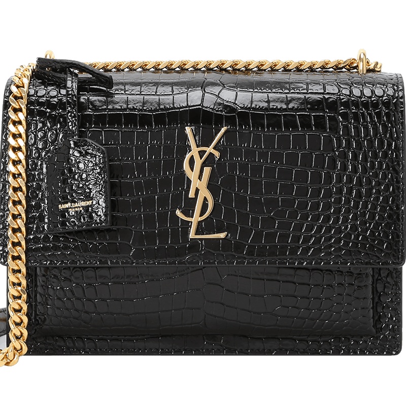 圣罗兰 YSL SUNSET 口盖包中号 字母LOGO鳄鱼纹442906金链 女士斜挎单肩包