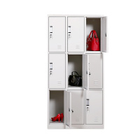 东港家具 钢制加厚员工铁皮更衣柜储物寄存包鞋柜泳池车间职工宿舍浴室换衣柜多门带锁柜灰白色可定制 九门更衣柜