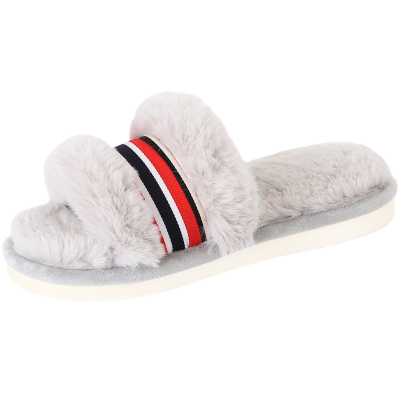 拖鞋冬季女士室内保暖家居毛绒一字拖简约舒适防滑软底外穿棉拖女