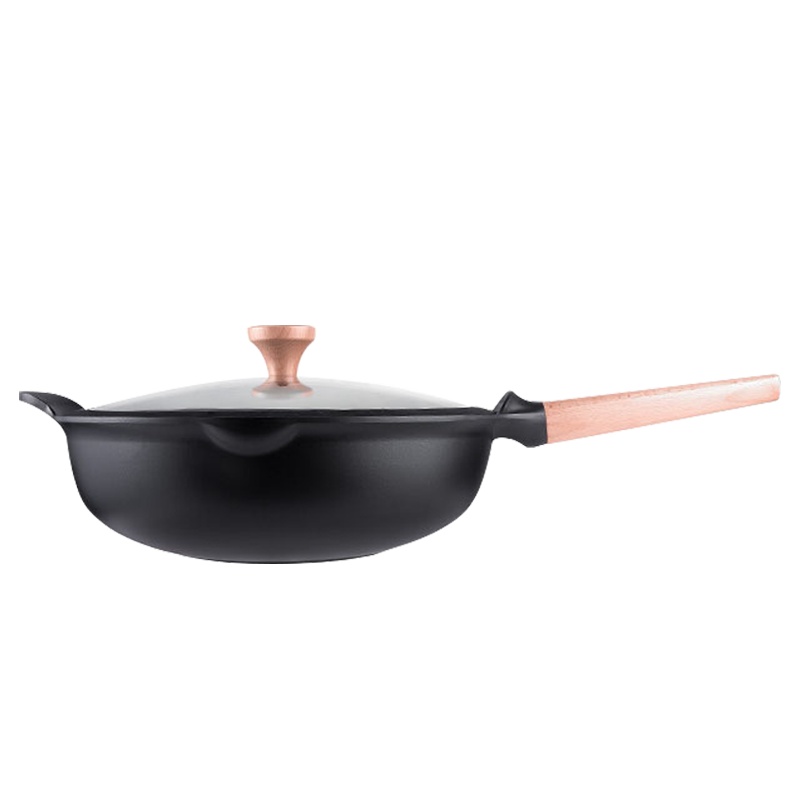 Jeetee吉特不粘少油烟麦饭石不粘锅深煎炒锅家用多功能炒菜平底锅具32cm铝合金电磁炉燃气灶通用QSCG001-32G