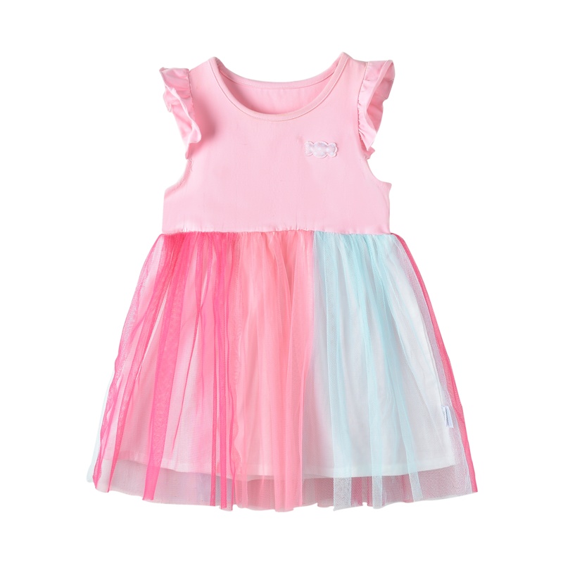 铅笔俱乐部童装2020夏装新款女童连衣裙女宝宝彩色拼接裙子飞袖裙