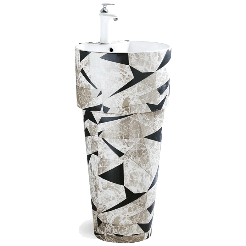 创意个性立柱盆卫生间圆形大理石纹洗脸盆落地式一体阳台小洗手池安心抵
