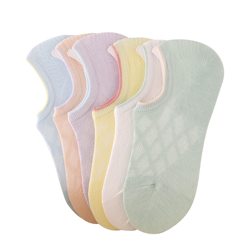 浪莎6双袜子女短袜浅口日系夏季隐形船袜网眼透气硅胶防滑夏天薄款