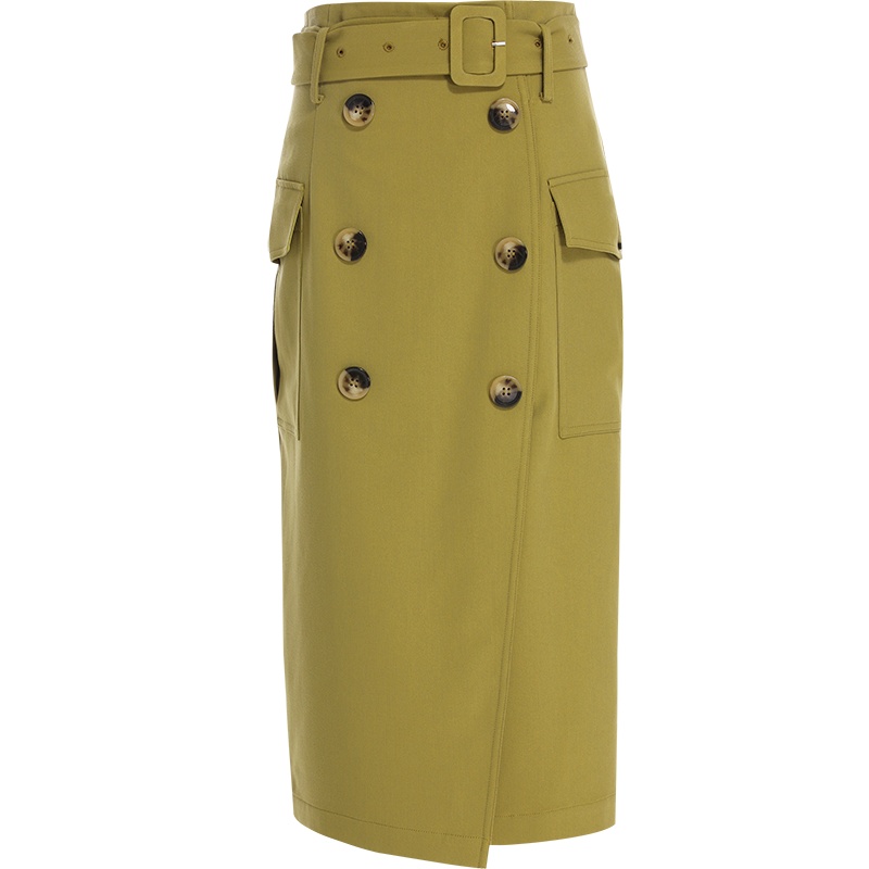 欧昵雪高腰显瘦双排扣半身裙女中长款不规则直筒裙子