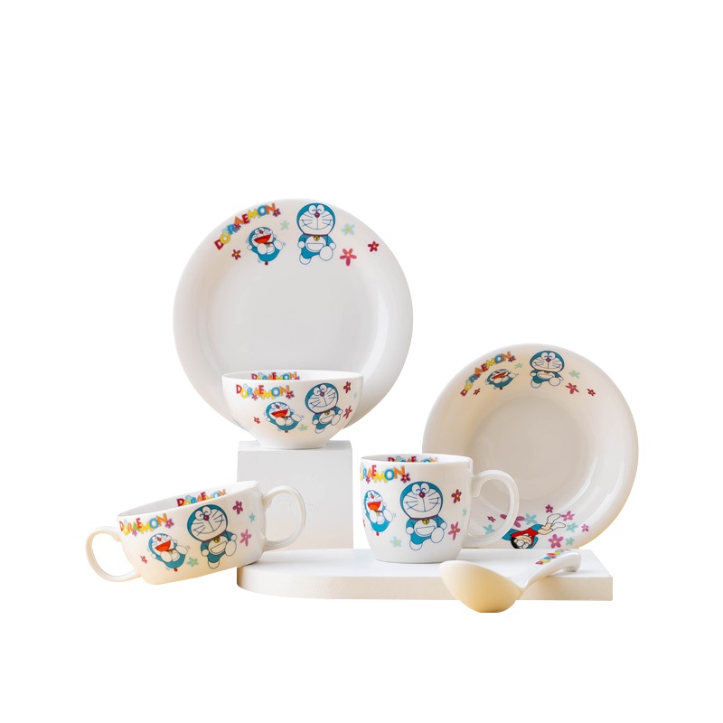 麦可可 哆啦A梦儿童陶瓷卡通碗碟套装可爱网红家用碗盘餐具创意碗筷组合