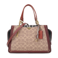 COACH 蔻驰 奢侈品 欧美时尚专柜款卡其棕色人造革配皮手提单肩女斜挎包