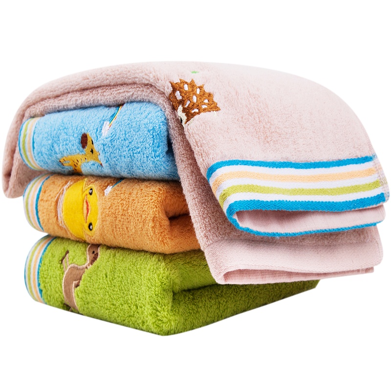 三利 纯棉卡通绣花毛巾4条装  柔软彩边洗脸面巾 混色组合 单条均独立包装 卡通绣花毛巾4条