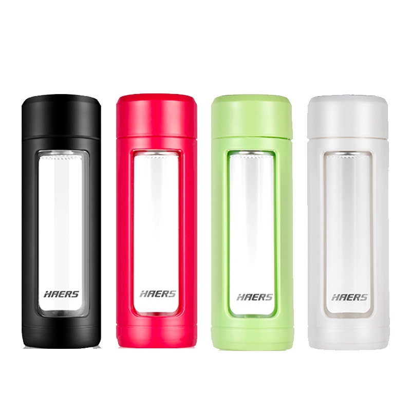 （防摔外壳）哈尔斯 340ml玻璃杯 防漏便携商务耐摔办公塑玻杯学生水杯子 水杯